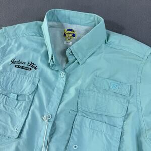 Banana Boat Shirt Womans Large Aqua Green Vented Fishing Short Sleeve NEW